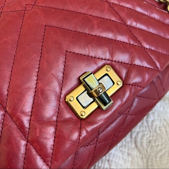 SOLD LANVIN HAPPY red quilted flap bag gold chain large - Picture 13 of 16